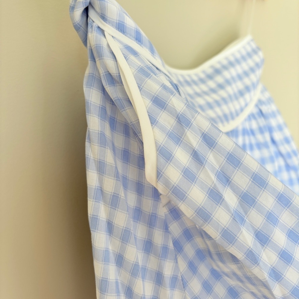 NEW Reformation Piper Mini Skirt Gingham Blue Crystal Check | US 2 UK 6 - Picture 5 of 9